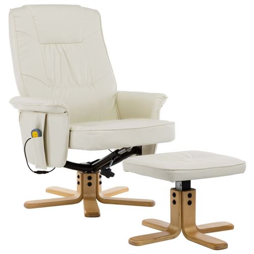 vidaXL Fauteuil de massage avec repose-pieds Crème Similicuir