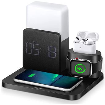 24€02 sur Chargeur Sans fil 3 en 1 avec Réveil numérique, veilleuse FONGWAN  compatible avec iWatch iPhone AirPods Android-Noir - Chargeur pour  téléphone mobile - Achat & prix