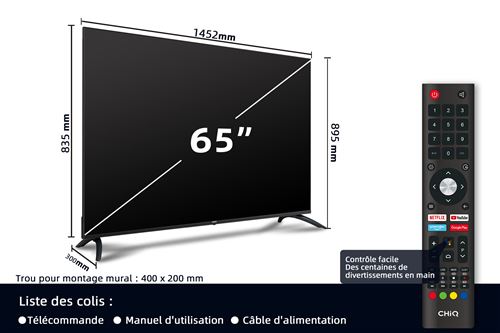 Smart TV CHIQ U65H7C 65 Pouces UHD 4K Dolby Vision télécommande