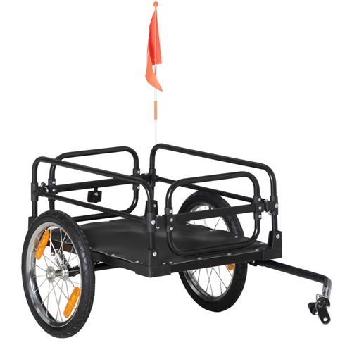 Remorque &agrave; v&eacute;lo HOMCOM Acier 125x64x53.5cm Noir