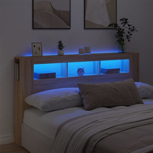 vidaXL Tête de lit à LED chêne sonoma 180x18,5x103,5cm bois ingénierie