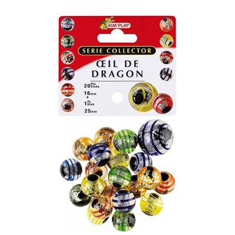 MesBilles Lot De 25 Billes En Verre Pirata – 24 Billes Classiques + 1 Calot – Livrées Dans Un Filet Unique (Diamètre Variable ±2 Mm)