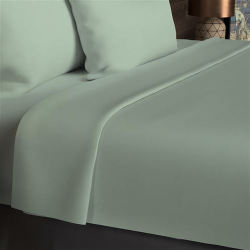 Drap plat en coton 57 fils 180x290 cm UNI vert d'eau, par Soleil d'ocre