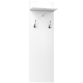 Porte-manteau mural - meuble d'entrée - étagère, 2 patères doubles, barre penderie - alu blanc - 1