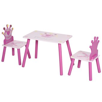Ensemble table et chaises enfant design princesse motif couronne bois pin MDF rose - 1