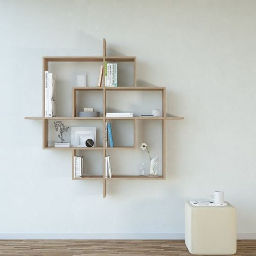 HOMEMANIA Étagère Dave Murale Flottante - pour Livres - avec Compartiments - en Bois Naturel, 140 x 22 x 140 cm