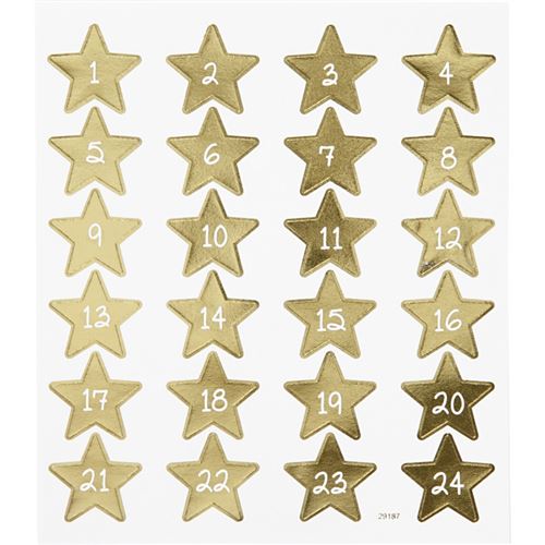 Stickers Noël Creotime - Calendrier de l'avent Étoiles dorées - 24 pcs