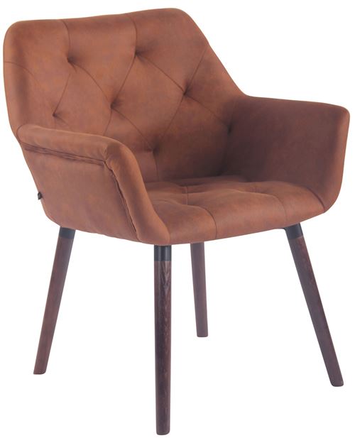 Chaise de Salle à manger Cassidy en Similicuir Vintage - Chaise de coiffeuse avec accoudoirs - Piètement Bois de Hêtre Noyer - Couleur Marron