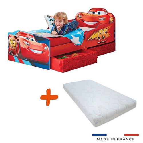Lit Design Flash McQueen avec tiroirs de rangement et matelas