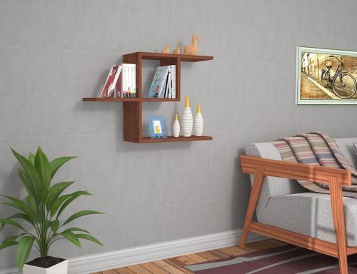 HOMEMANIA Étagère Half - Murale Flottante, pour Livres - pour Séjour, Bureau, Chambre - Wengé en Bois, 50 x 20 x 50 cm