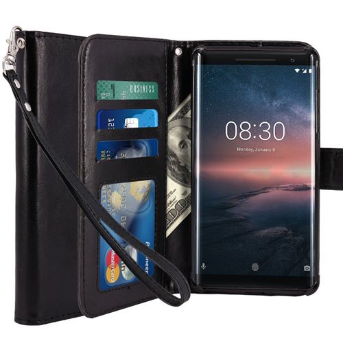 Nokia 6.1 2018 Housse Coque Etui de luxe Portefeuille Porte Carte Et Billet (avec support integré) Noir