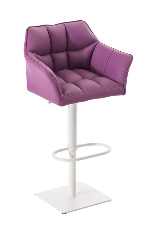 Tabouret de bar Damaso en similicuir - Repose-pieds intégré - Piètement Blanc - Siège Violet