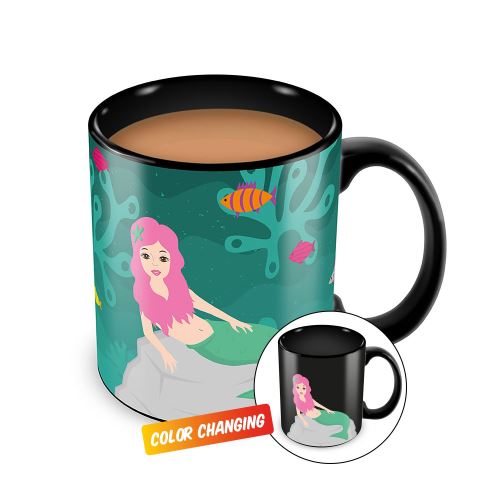 Mugs Thumbs Up! - Mermaid Tasse Céramique du Changement de Couleur - Design d'une sirène - Noir/Multicolore - 1001772