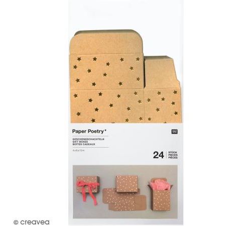 Boîtes cadeau Calendrier de l'Avent - Paper Poetry - Kraft à motifs étoiles dorées - 24 pcs
