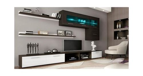 Home innovation - meuble de télévision, meuble de salon moderne avec leds, finitions blanc laqué et wengué, dimensions : 250x190x42 cm de profondeur