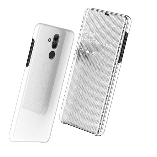 Etui en PU fenêtre de vue en miroir blanc pour votre Huawei Mate 20 Lite