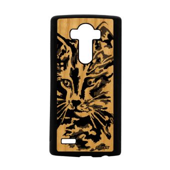 Coque G4 Bois Silicone Chat Gris 4g Bicolore Mignon Felin