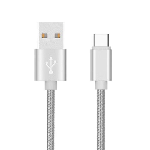 Cable Metal Tresse Type C BLACKBERRY Key 2 Chargeur USB 1m Reversible Connecteur Syncronisation Nylon (ARGENT)