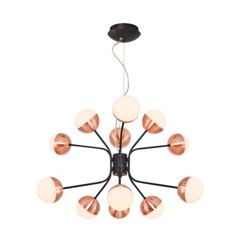 HOMEMANIA Lampe à Suspension Kosmos Chandelier - à Sphère - de Plafond - Noir, Cuivre en Métal, 64 x 64 x 120 cm, 12Led x Max 60W, 6000Lumen, 3000K Lumière Blanc Naturel