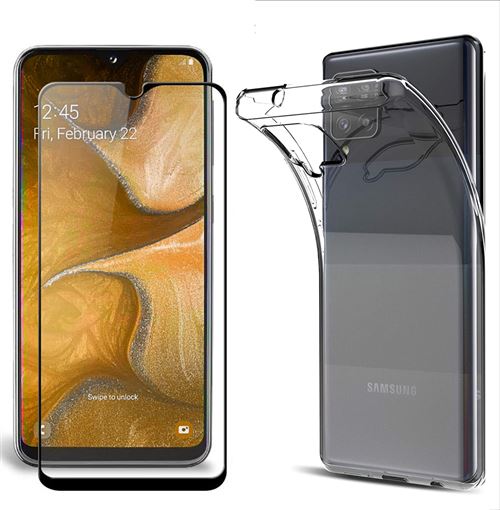 Pack coque transparente en TPU et vitre en verre trempé FULL cover noir pour Samsung Galaxy A12 4G - XEPTIO