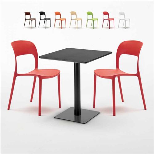 Table noir carrée 60x60 avec deux chaises colorées Restaurant Licorice, Couleur: Rouge