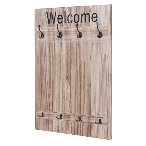 Portemanteau mural MENDLER HWC-C89, WELCOME, 91x60cm brun naturel shabby