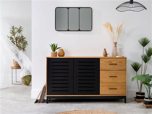 BOBOCHIC Buffet 2 portes AUSTIN Noir et Bois clair