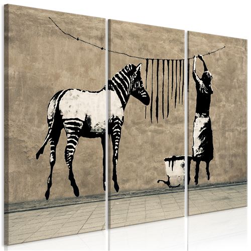 tableau - banksy: washing zebra on concrete (3 parts) - artgeist - 120x80
