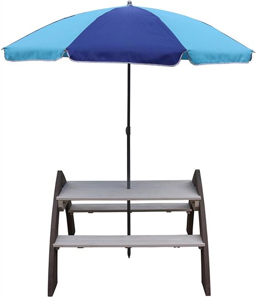 AXI Table picnic KYLO Gris blanc avec parasol Bleu 119x98x65cm