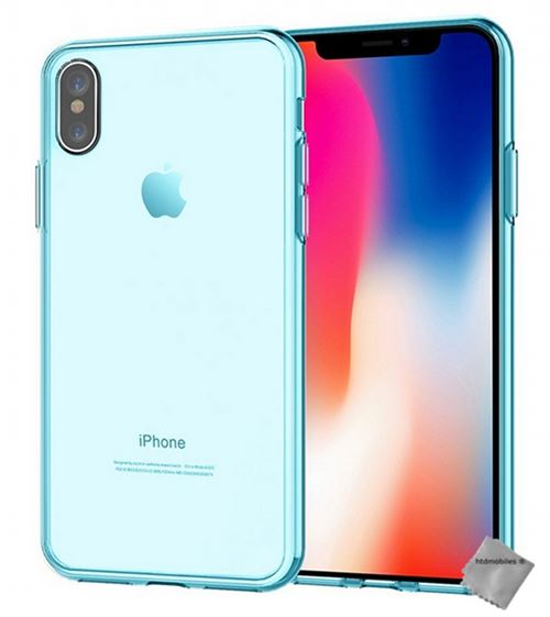 Housse etui coque pochette silicone gel fine pour Apple iPhone X avec film ecran - BLEU