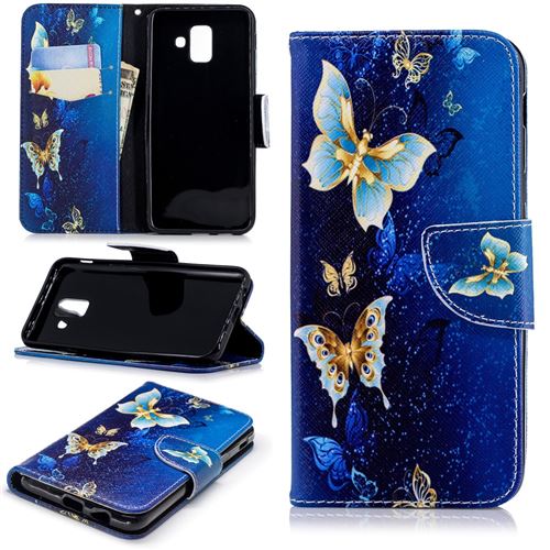 Etui en PU papillons bleus pour votre Samsung Galaxy A6 (2018)