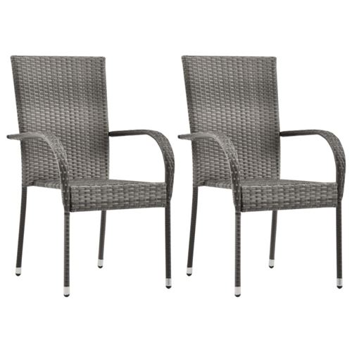 Vidaxl Gris Chaises Empilables D Extérieur Lot De 2 Résine Tressée - Image 1