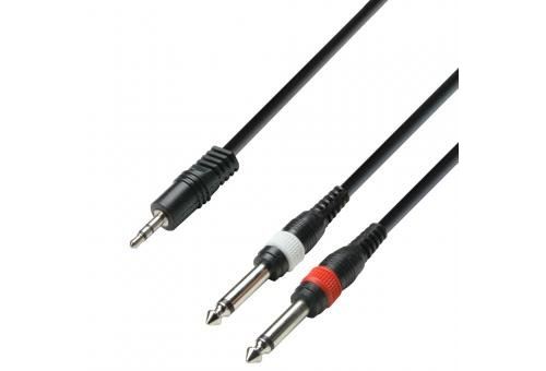 Adam Hall Cables K3YWPP0100 3 Star Séries Câble Audio 3,5 mm Jack stéréo to 2 x 6,3 mm Jack Mono 1 m