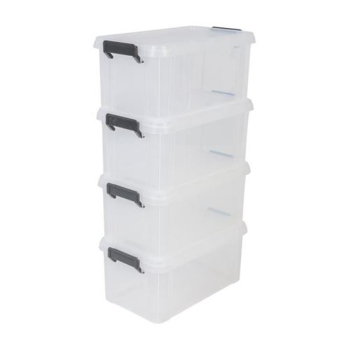 IRIS OHYAMA Lot de 4 boîtes de rangement Multi Box MBX-6 - Plastique - 6 L - 36,5 x 21,4 x 16,5 cm - Transparent et Noir