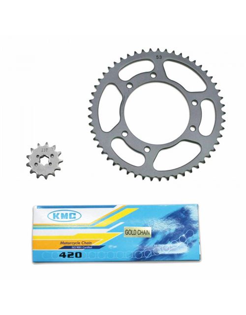 Kit chaine adaptable derbi 50 senda 2000+2001 420 13x53 (alesage 105mm) (demultiplication origine) -p2r-