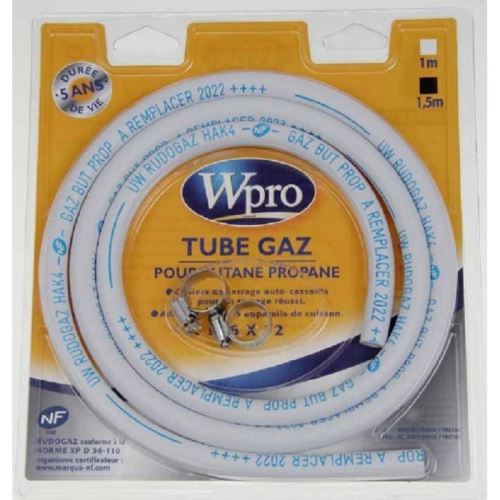 tuyau gaz butane-propane avec colliers 1,5m (validité 5ans) pour cuisiniere divers marques