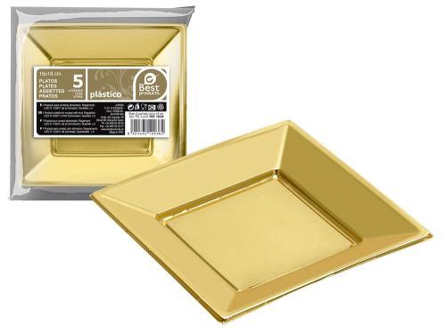 Pack 5 assiettes dorées blanche jetable 18 cm