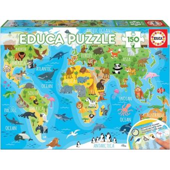 Puzzle Enfant Carte Du Monde Des Animaux 150 Pieces Collection Mappemonde Geographique Jeu Educatifs Nouveaute