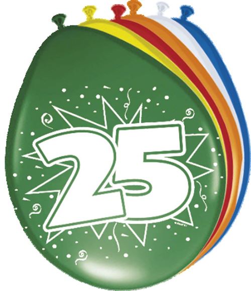 25. Geburtstag, Luftballon / Ballon, He-geeignet, 8 StÌck, bunt gemischt