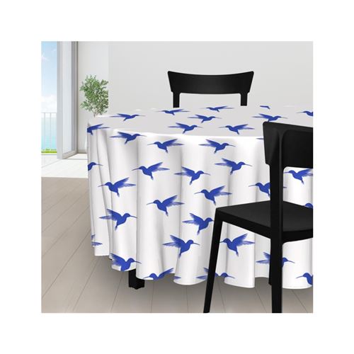 Nappe anti-tâches ronde 180 cm COLIBRI bleu, par Soleil d'ocre