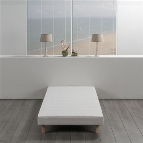 Sommier tapissier a lattes 90 x 200 - Bois massif blanc + pieds bois verni clair - FINLANDEK Rakenne