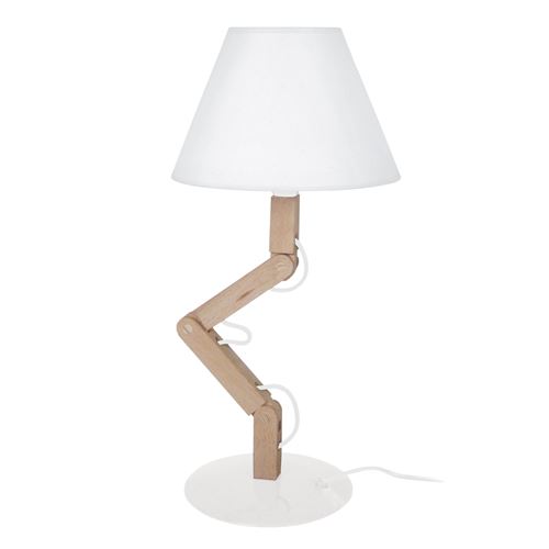 Geri lampe a poser acier bois hetre - 18x30x45cm - blanc bois blanc tosel 65164