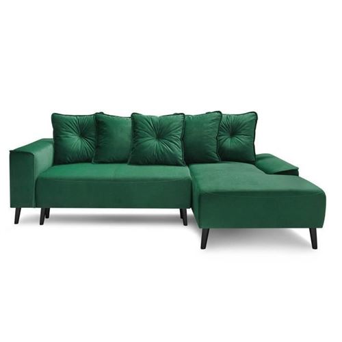 BOBOCHIC HERA Canape dangle droit convertible + meridienne - Tissu Vert - L 260 x P 160 x H 95 cm