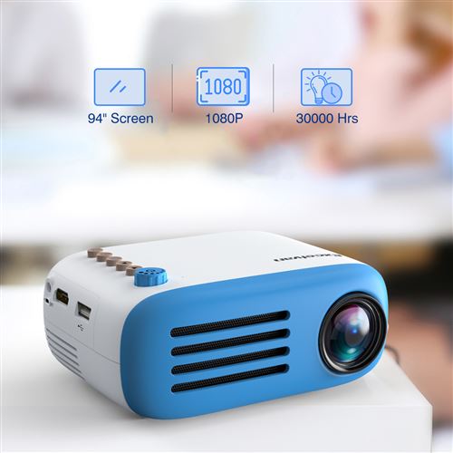 Vidéoprojecteur pour Enfants Excelvan YG200 94 LED LCD 320*240 50 Lumens Multimédia, avec Interface TF AV USB HDMI, Version Européenne, Azul