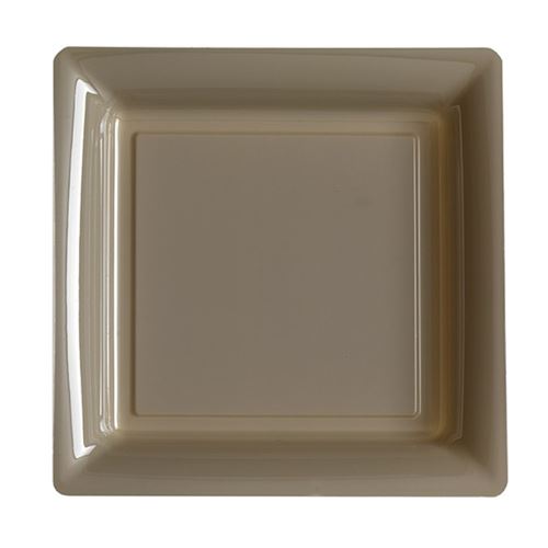 12 assiettes plates carrées réutilisables 24cm taupe - isap v57235tp