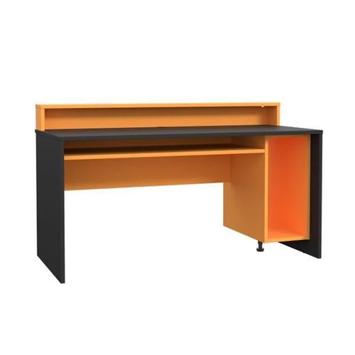 TEZAUR Bureau multi media + LED - Decor noir et orange - L 160 x P 72 x H 91 cm