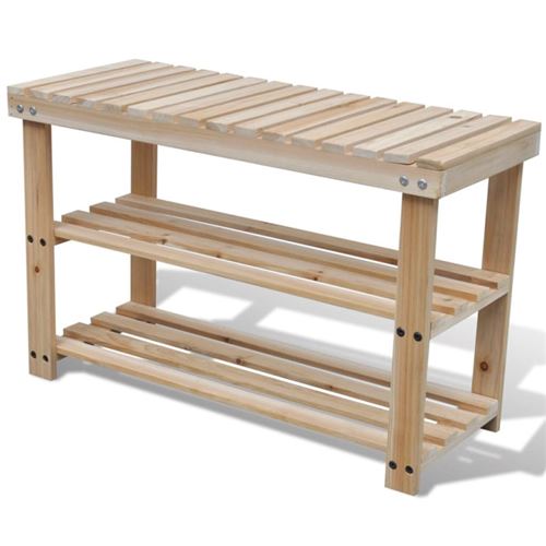 vidaXL - Étagère à chaussures et banc - Bois de sapin massif - Image 3