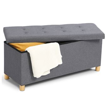 Banc coffre rangement sur pied 100 cm tissu gris anthracite - 1