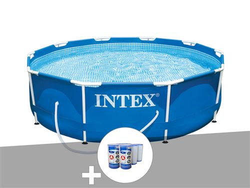 Pack piscine tubulaire Intex Metal Frame ronde 3,05 x 0,76 m + 6 cartouches de filtration