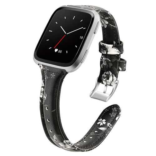 Bracelet en cuir classique magnifique pour Fitbit Versa 3 / Sense - Noir&Gris